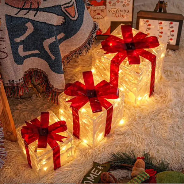 3Pcs Set Christmas Light Up Box Decorations Lighted Xmas Present Box O ...