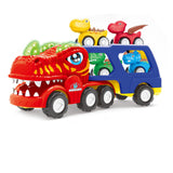Dinosaur Truck Toy Set with 4 Pull Back Dino Cars for Age 6+