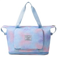 Trendy Gradient Duffle Bag Expandable Overnight Bag Foldable Carry On Bag with Dry Wet Separation Pocket Blue