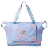 Trendy Gradient Duffle Bag Expandable Overnight Bag Foldable Carry On Bag with Dry Wet Separation Pocket Blue