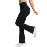 High Waist Yoga Pants Flare with Side Pockets for Daily Workout Wear Black