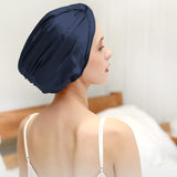 100% Silk Bonnet Sleep Cap for Women Hair Care Adjustable Knotted Turban Hat Navy