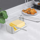 Plastic Butter Dish with Lid and Scale Line Butter Container with 180 Degrees Rotating Sealing Flip-Top for Countertop Fridge White