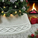 Chunky Cable Knit Christmas Tree Skirt for Artificial Trees Decoration White