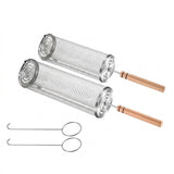 2 PCS Stainless Steel Rolling Grill Baskets with Engineered Wood Handles
