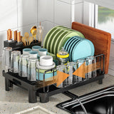 Extendable Dish Drying Rack with 270 Degree Rotating Drain Spout Telescopic Kitchen Dish Rack with Utensil Holder