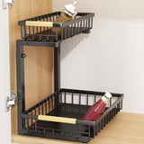 2 Tier Under Sink Organizer Slide out Pull out Cabinet Organizer Shelf for Kitchen Closet Organization Black