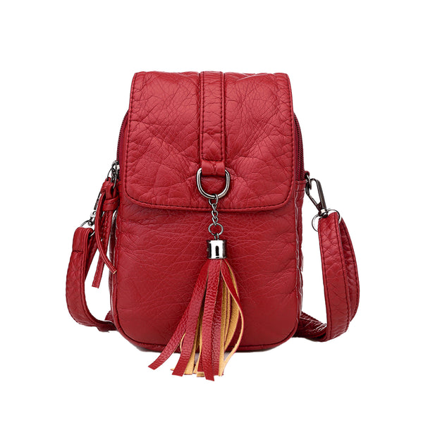 Women Mobile Phone Bag PU Leather Purse Wallet Shoulder Pouch Small Crossbody Bag Red