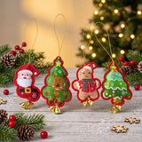 6 PCS Embroidered Padded Christmas Ornaments with Metal Jingle Bells