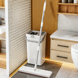 Wet Dry Flat Floor Mop and Bucket Set with Dual Chamber Separation System and Self Cleaning Microfiber Mop
