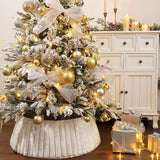 White Christmas Tree Collar with Striped Textured Pattern – Christmas Tree Skirt Base