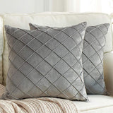 Velvet Cushion Cover Rhombus Pleated for Bedroom Sofa Window Seat Gray