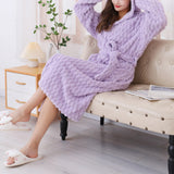 Women Bathrobe Long Winter Warm Wearable Bathrobe Purple