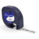 10PCS 12mm White on Black PET Label Tape Compatible with Dymo