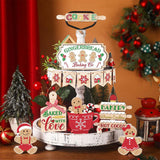 13Pcs Christmas Wooden Sign for Tiered Tray Gingerbread Man Xmas Tabletop Signs Decor