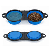 Foldable Dual Pet Bowl Portable for Cats and Dogs Home Outdoor Blue