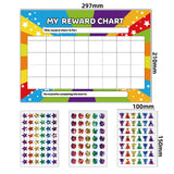 4 PCS Star Reward Chart with 3 Glitter Sticker Sheets Set Reusable Behaviour Chore