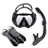 Diving Snorkel Set Mask Fin Snorkeling Gear One Size Panoramic View Mask Kit