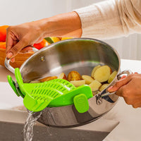 Clip-On Silicone Kitchen Strainer – For Pasta  Noodles  Vegetables  Fruit Green
