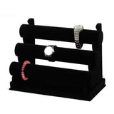 Velvet 3 Tier Jewellery Display Stand Organizer Detachable Bracelet Watch Holder Black