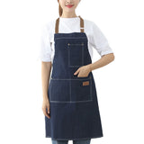 Adjustable Denim Apron with 3 Pockets Unisex Jean Apron for Work Kitchen Cooking Blue