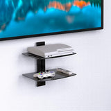 Two-Tier Floating TV Shelf Tempered Glass Adjustable Media Stand