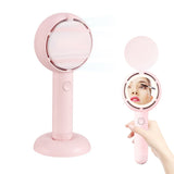 Mini Handheld Fan with LED Light Makeup Mirror Rechargeable Portable Fan Pink