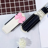 2Pcs Folding Brush with Mirror for Women Girls - Mini Hair Brush Creamy White