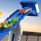 Large Transporter Truck Toy with Dual Track and 6 Alloy Racing Cars Blue