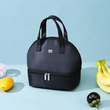 Insulated Lunch Bag with Dual Compartment Leakproof Cooler Tote for Work Office Picnic Black