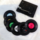 6 Pcs Retro Vinyl Record Coasters with Record Player Stand Gift Style 2