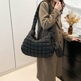 Puffer Tote Bag Quilted Puffy Crossbody Carryall Handbag Black