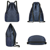 Sports Drawstring Backpack with 2 Pockets Large-Capacity Basketball Bag Dark Blue