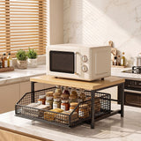 Countertop Riser Rack with Pull Out Basket Drawer for Kitchen Storage Black