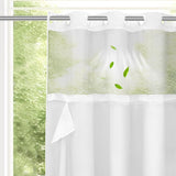 No Hook Shower Curtain with Snap in Fabric Liner Set Waffle Textured Shower Curtain for Bathroom White