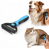Pet Grooming Combo  Blue Deshedding Brush with Metal Comb for Cats and Dogs