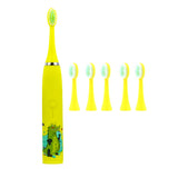 Cartoon Electric Toothbrush Rechargeable Speed Control Toothbrush with 6 Replacement Heads Yellow