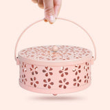 2PCS 14cm Metal Mosquito Coil and Incense Holder with Lid Floral Cutout Design Blue And Pink