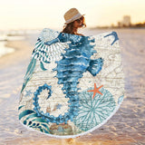 150cm Seahorse Round Beach Towel Microfiber Quick Dry Beach Blanket