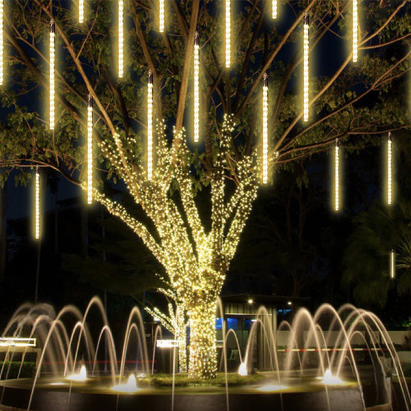LED Meteor Shower Raindrop String Lights Solar Powered for Outdoor Decorations Warm White