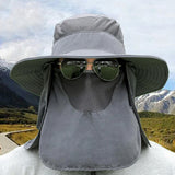Outdoor Sun Protection Fishing Hat Wide Brim Cap with Neck Flap Face Cover Dark Grey