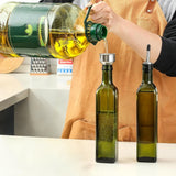 Glass Olive Oil Bottle Dispenser Oil and Vinegar Cruet with Pourers Green