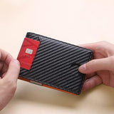 Mens Slim Leather Wallet – RFID Bifold Money Clip Front Pocket Card Holder Carbon Orange