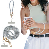 Rhinestone Crossbody Phone Lanyard with Wrist Strap Locking Clips Silver