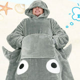 Shark Hoodie Blanket Cartoon Sleeping Wearable Adult Throw Blanket Grey
