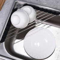 Triangle Dish Drying Rack Roll-Up Over-The-Sink Drainer Organizer for Sink Corners Black