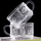 2 PCS Vintage Embossed Coffee Mugs with Lid and Spoon for Tea Milk Style 1