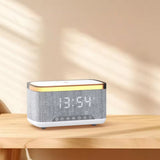 4-in-1 Bluetooth Stereo Sound Speaker with RGB Light Fast Wireless Phone Charger Alarm Clock White Noise Machine White