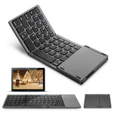 Foldable Bluetooth Keyboard with Touchpad Wireless Slim Keyboard for Windows iOS Android Device Type-C Style with Click Buttons