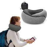 Memory Foam Travel Pillow with Storage Bag Neck Pillow for Plane Car Train Office Grey